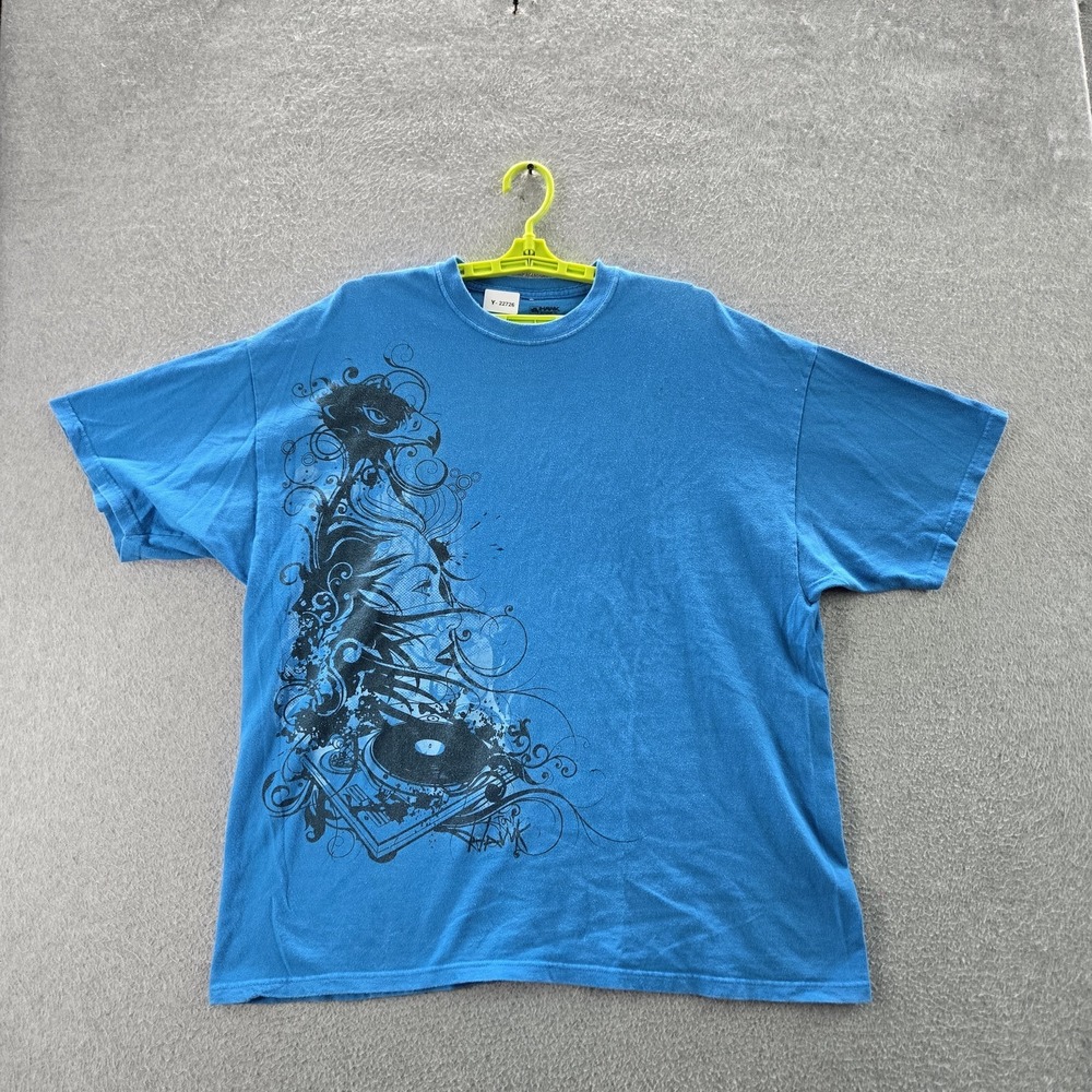 Tony Hawk Men Shirt 2XL Blue Graphic Lady DJ Turntable Skater Grunge Y2K